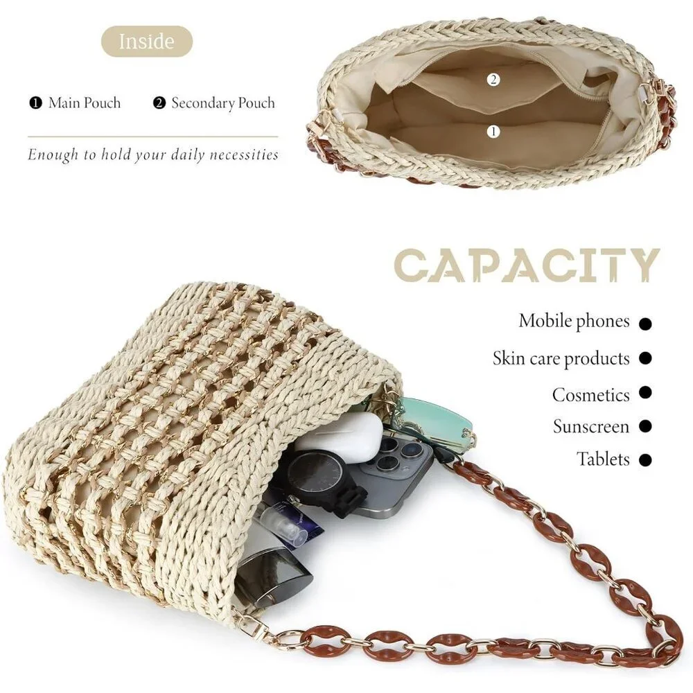 Straw Crossbody Bag Woven Shoulder Bag Beach Handbag Summer Casual Women